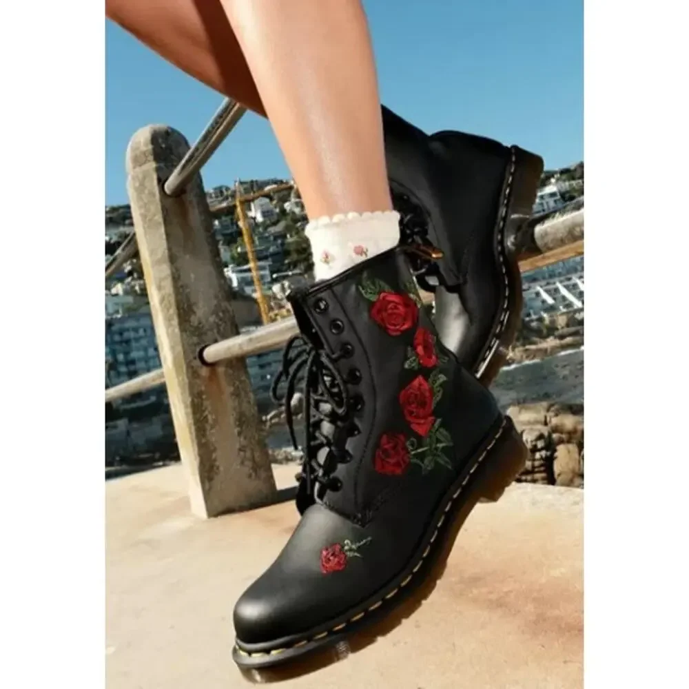 Dr. Doc Martens Air Wait 1460 Vonda Floral Leather Lace Up Boots Wmn 9 Roses New